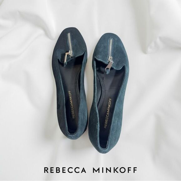 Rebecca Minkoff Green Leather front zip slip on Flat shoes size 8 - Picture 2 of 5